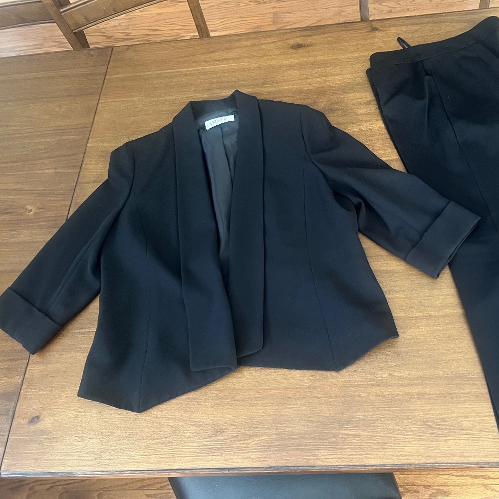 Kasper black blazer and pant suit.